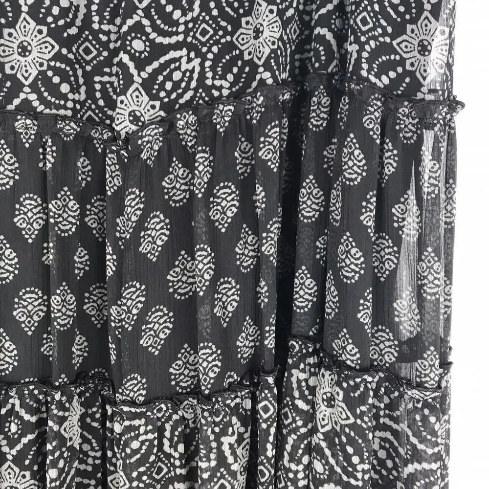 Linea by Louis Dell’Olio Tiered Midi Skirt Flowy Lined Pull On Boho Print 1X